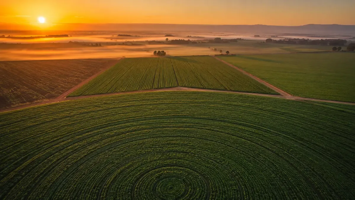 Patrón geométrico visto desde el aire en un cultivo